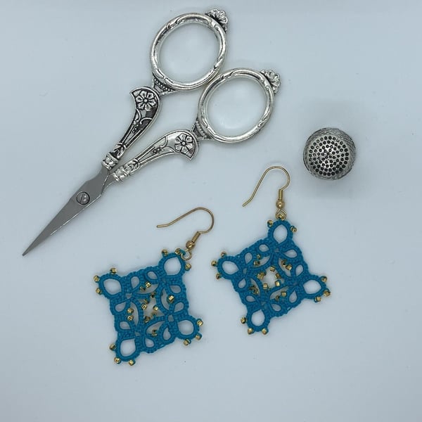 Tatted Turquoise Lace Earrings