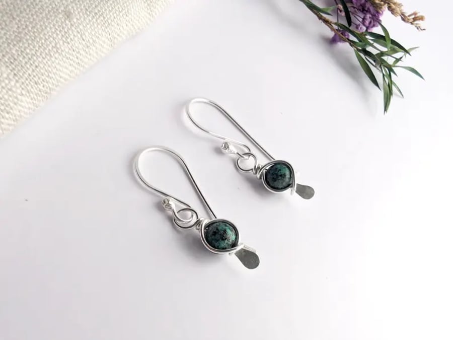 TURQUOISE Earrings Sterling Silver, Wire Wrapped Earrings, December Birthstone