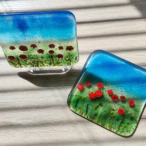 Fused Glass Poppy Field
