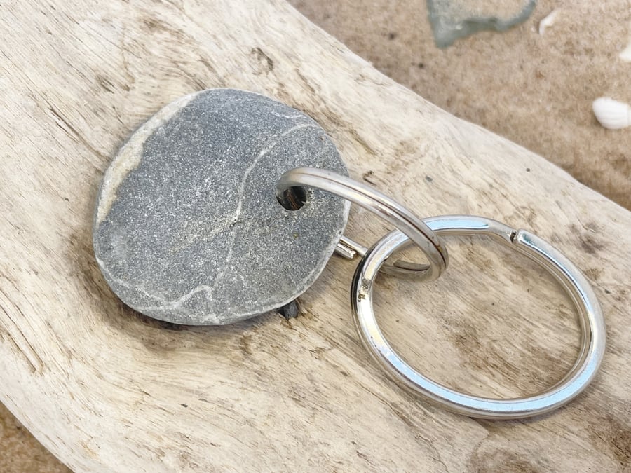 Coastal Beach Pebble Keyring - Key Chain - Key Ring - Worry Stone - 002
