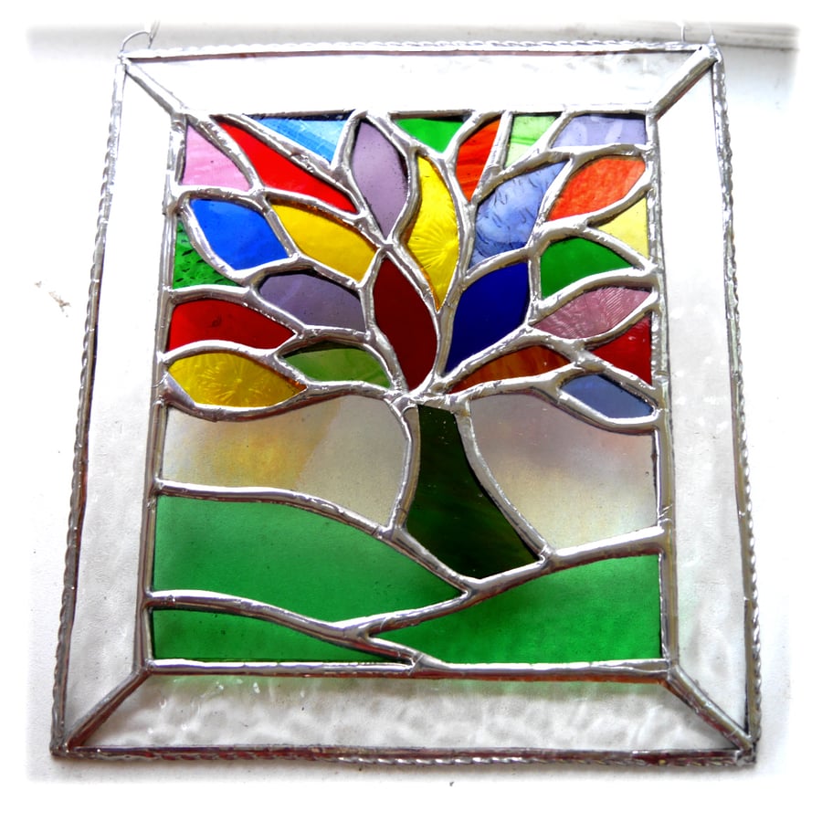 Rainbow Tree of Life Suncatcher Leaf Stained Glass Picture 006