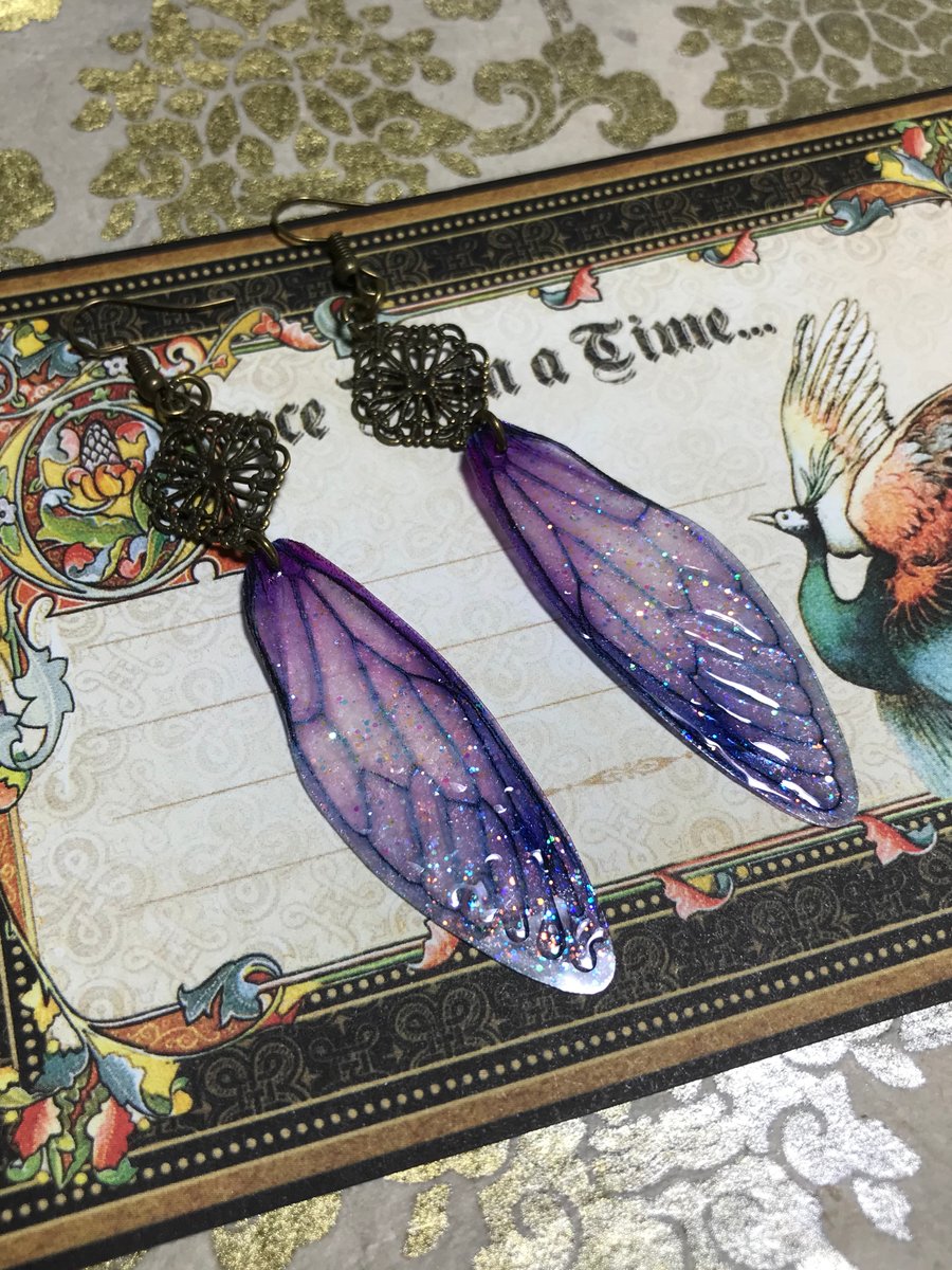 Purple Filigree Fairy Wing Earrings