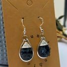 Larvikite Faceted Gemstone Wire-Wrapped Teardrop Earrings With Silver Frames