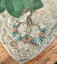 Small bohemian beadwork hoop fringe earrings in blue and bronze - Image 4