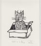 Cat in a Box - lino print - Image 1