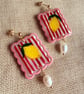 Fun Lemon Citrus Summer Stripe Pearl Earrings - Image 2