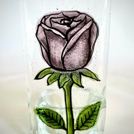 Fused Glass Painted Rose Candle Holder