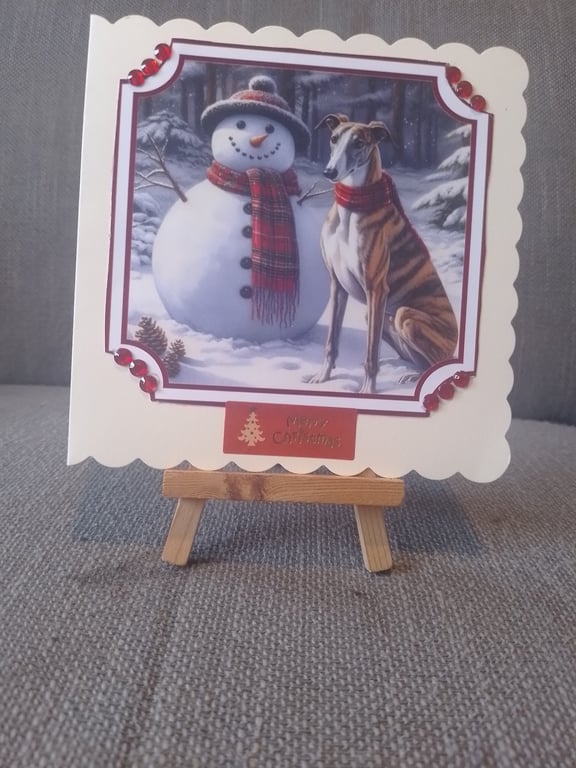 Greyhound Dog Christmas card handmade