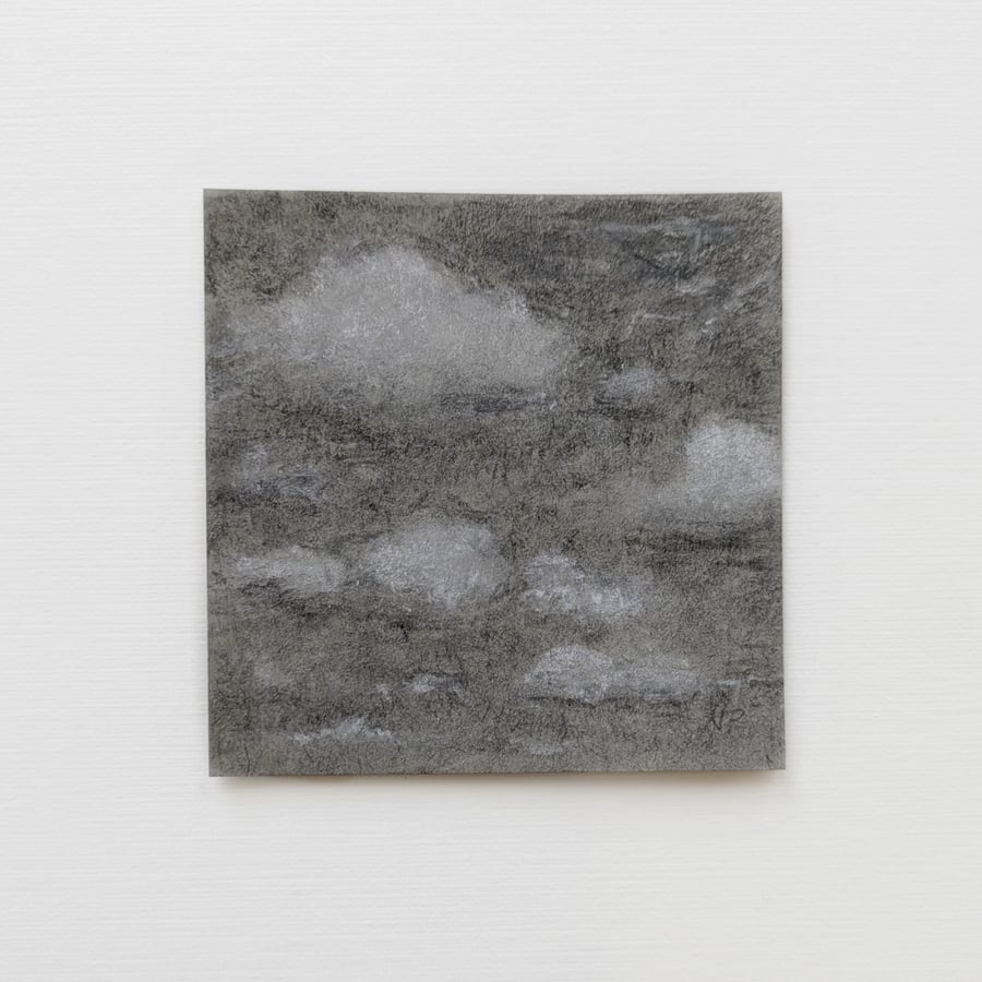 Cloudscape Original Charcoal Sketch, Miniature Sky Study Drawing