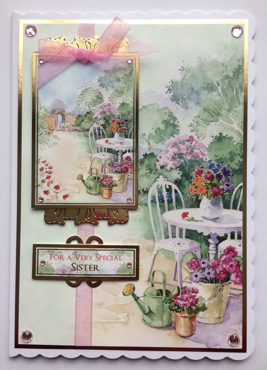 Sister Card For A Very Special Sister Country Garden Scene Birthday