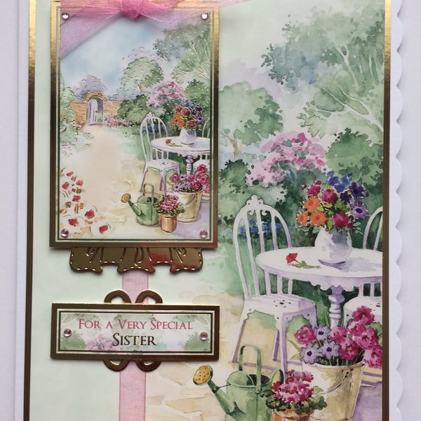 Sister Card For A Very Special Sister Country Garden Scene Birthday