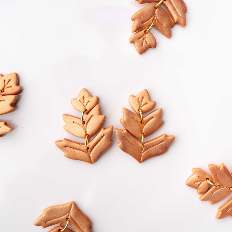 Autumn Leaf Stud Earrings: Shimmery Orange Polymer Clay, Handmade