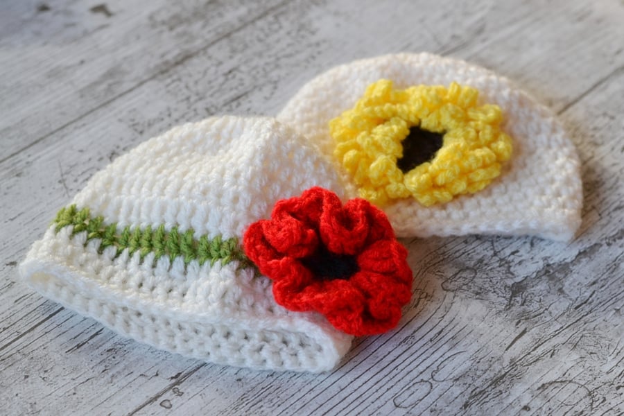 Newborn Baby Girl Grey Poppy Flower Hat,