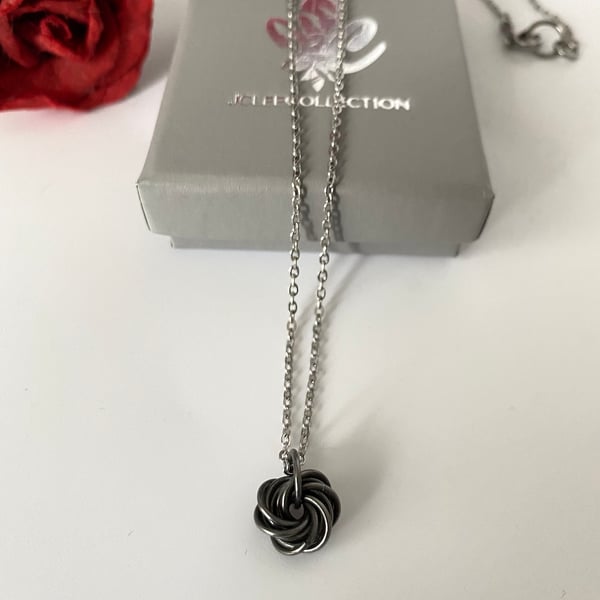 Antique Black Pure Iron Rosette Swirl Pendant Necklace 6th Anniversary Gift Idea