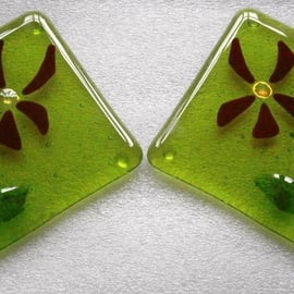 Pair of pretty green fused glass coasters