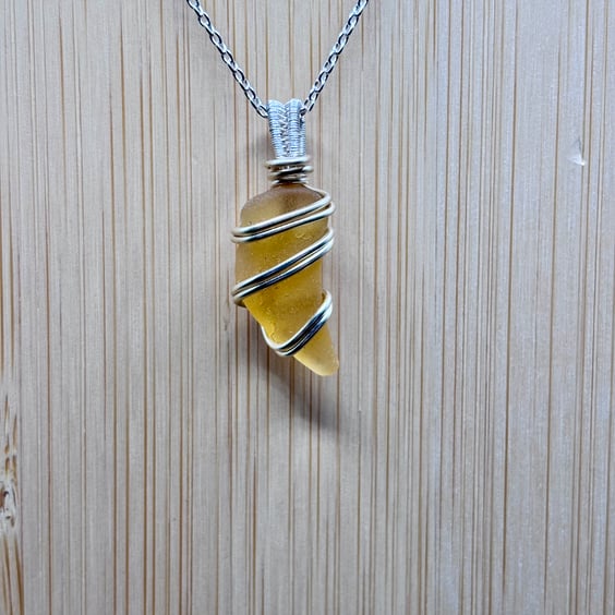 Scottish Sea Glass Pendant, Swirl design - Rare Yellow - Absolutely beautiful!