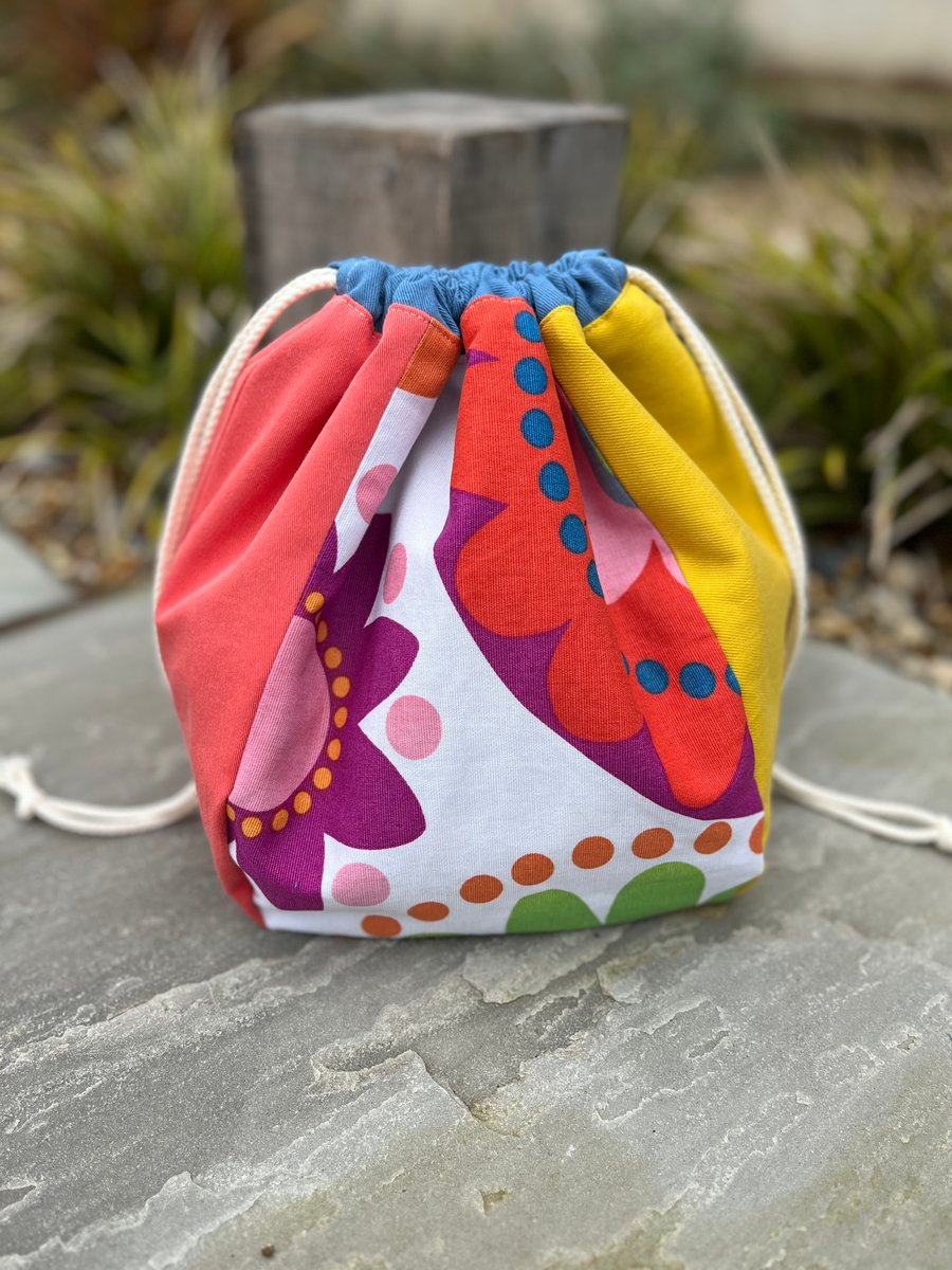 Dumpling drawstring bag -  bright scandi cotton