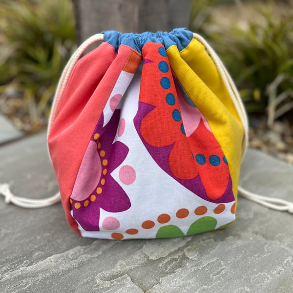 Dumpling drawstring bag -  bright scandi cotton