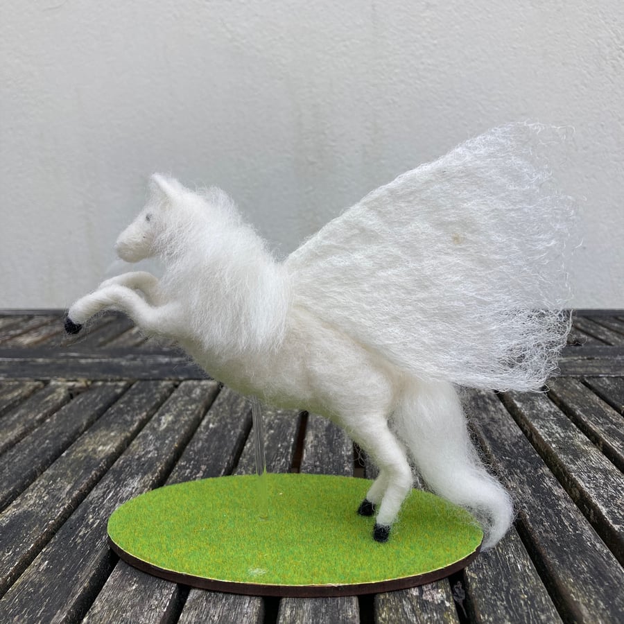 Needle felted Pegasus winged horse, rearing