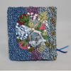 Embroidered Needle Book - Blue fabric Roses on Knitted cover