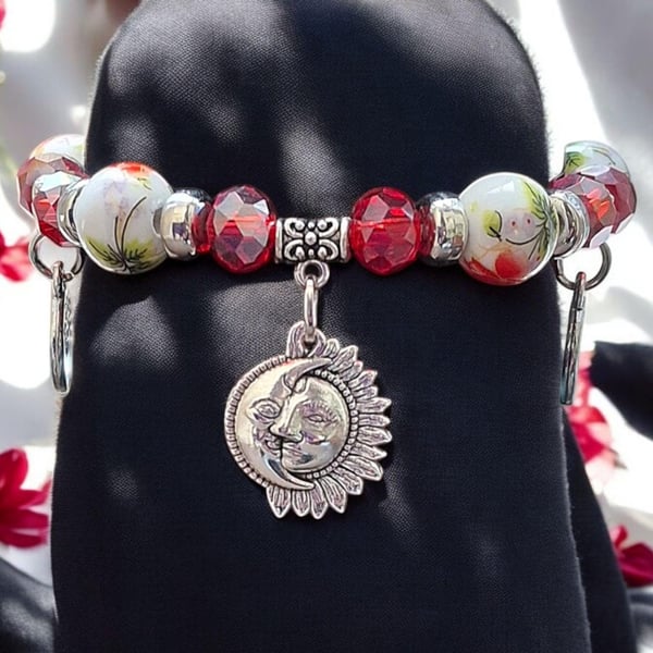 Sun, Moon  and tree of life charm bracelet, mystical jewellery, boho jewelle