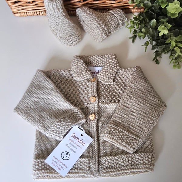 Designer Merino Wool Baby Jacket & Matching Booties Set Size 0-3 months 