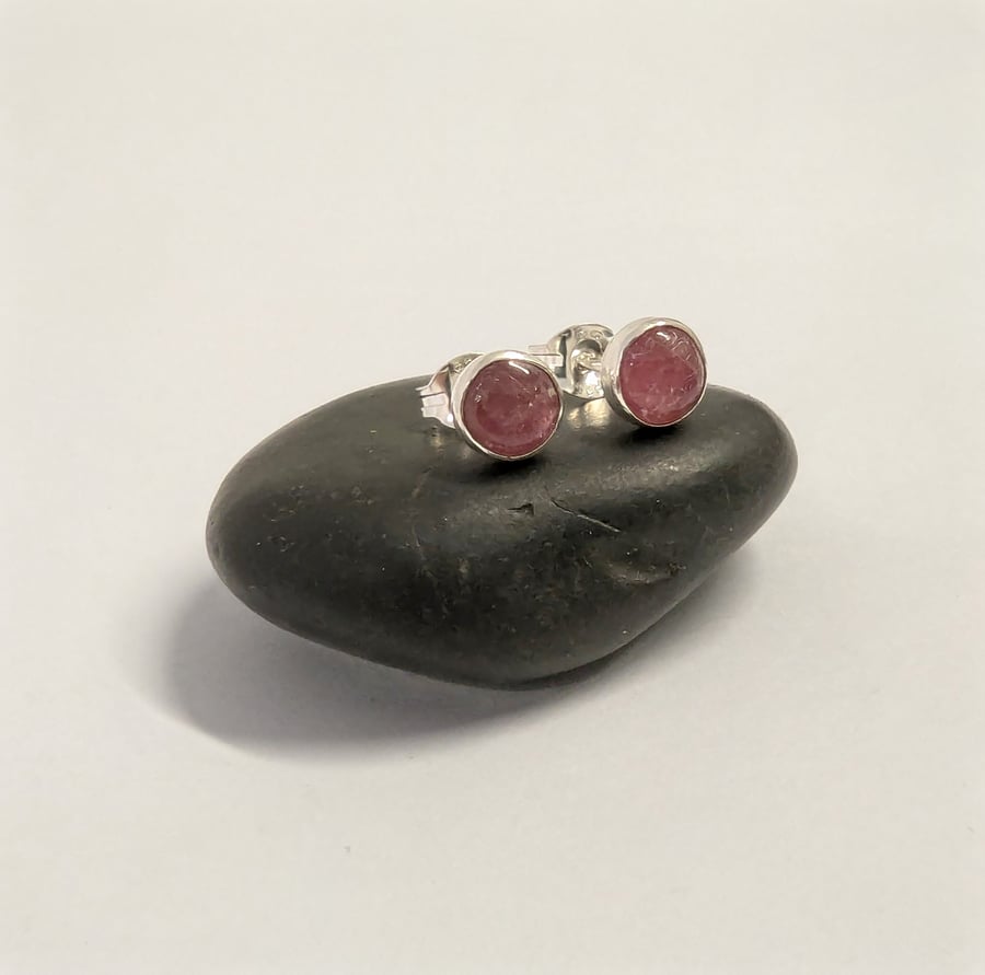 Sterling Silver Hazy Pink Tourmaline Stud Earrings, Handamde Jewellery WEDDING