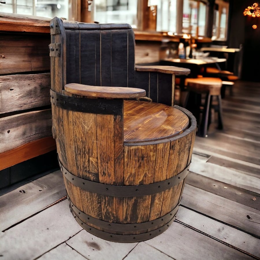 Oak Whiskey Barrel Chairs With Storage - THE ELLERY