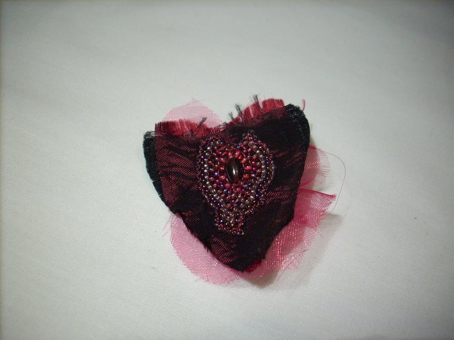 Satin and Chiffon Heart Brooch