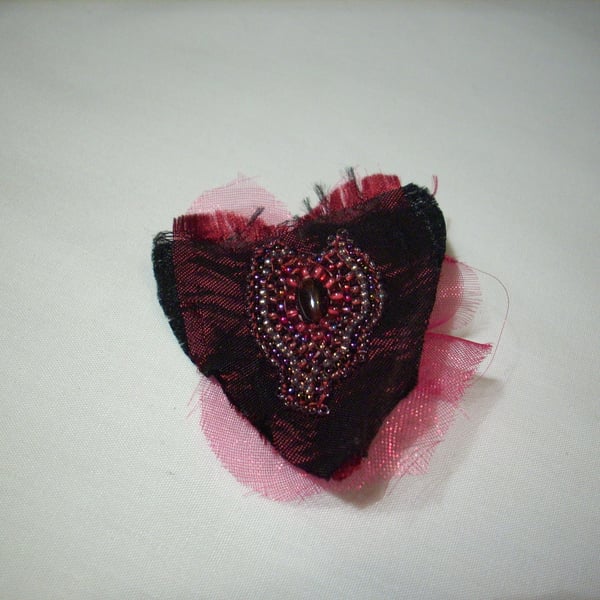 Satin and Chiffon Heart Brooch