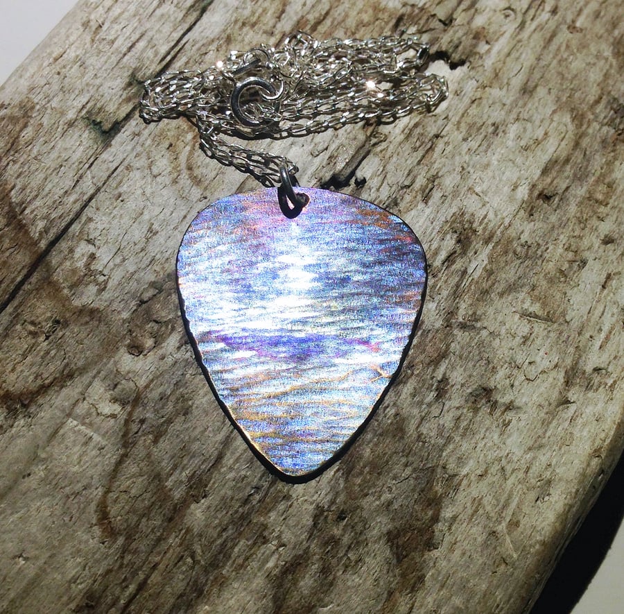 Coloured Titanium Plectrum Shaped Pendant Necklace - UK Free Post