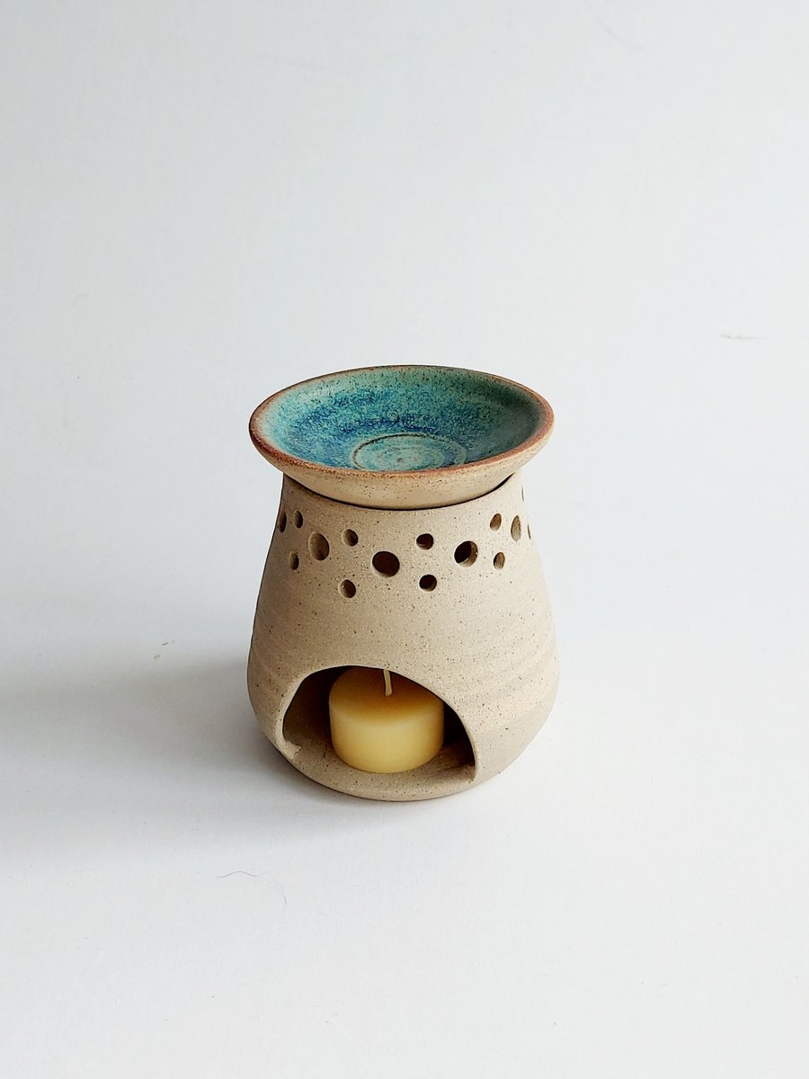 Handmade pottery Essential Oil Burner or wax melt Gardom's Green glaze 