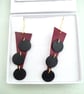 Leather Dangle Drop Earrings Contemporary Style Claret and Black  - Image 3