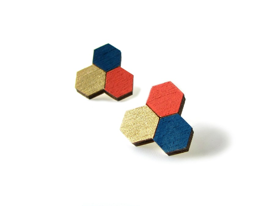 Honeycomb Trio Geometric Stud Earrings