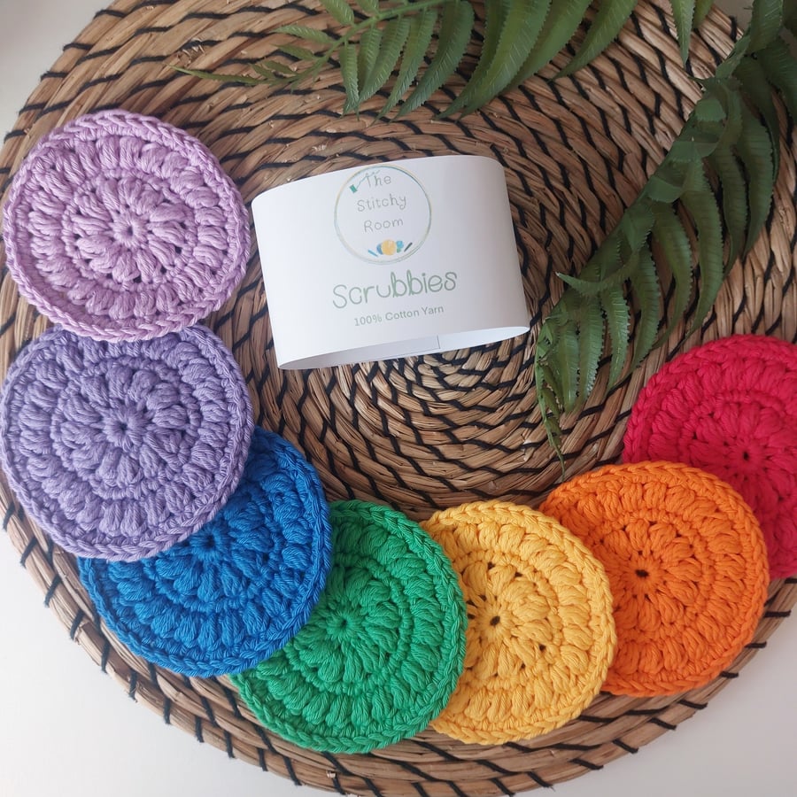 Set of 7 Bright Rainbow Reusable Cotton Face Scrubbies  