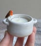 Small ceramic tealight holder with mini robin, white glaze - Image 2