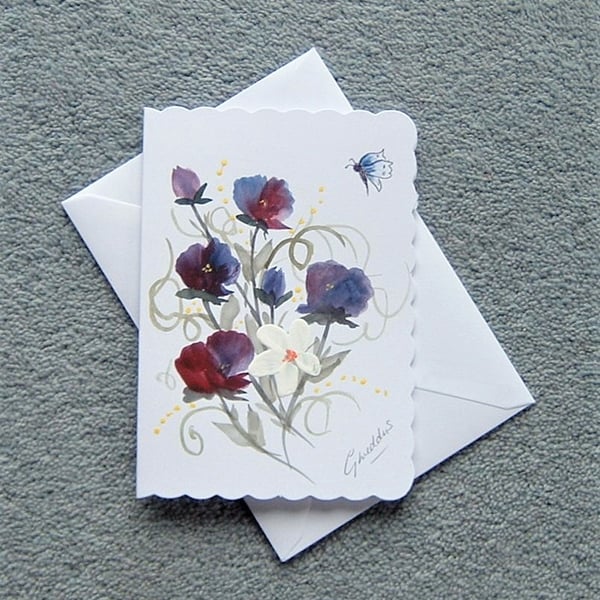 greetings card original art floral hand painted... - Folksy