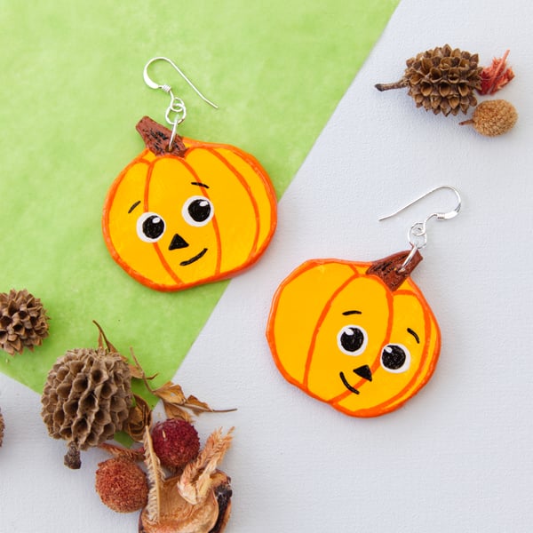 Halloween Jack O' Lantern Pumpkin Air-Dry Clay Dangly Earrings