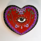 Hand Painted Sacred Heart, Forget Me Not Folk Art, Healing and Remembrance Gift 