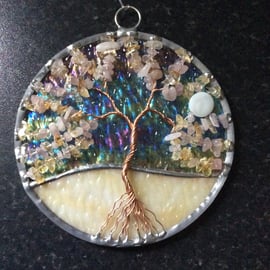 Rose quartz and citrine tree of life suncatcher