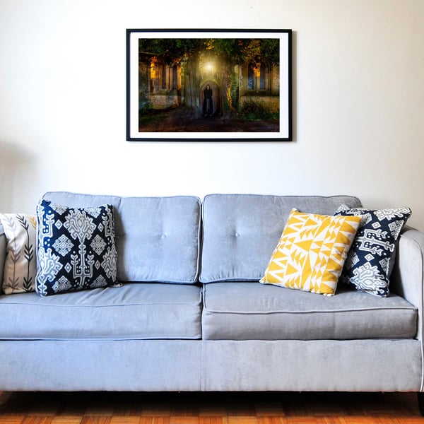 The mage in the doorway art print, fantasy photography,