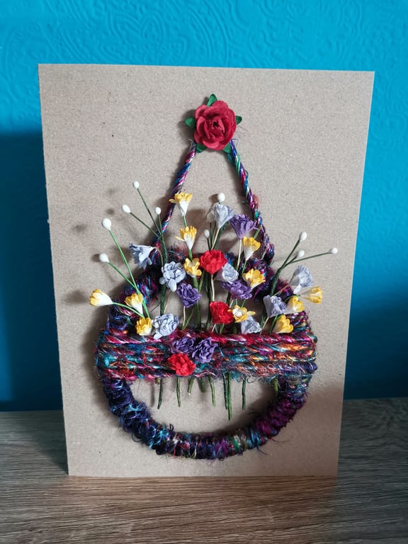 Dark blue  mini flower wreath - luxury keepsake greeting card