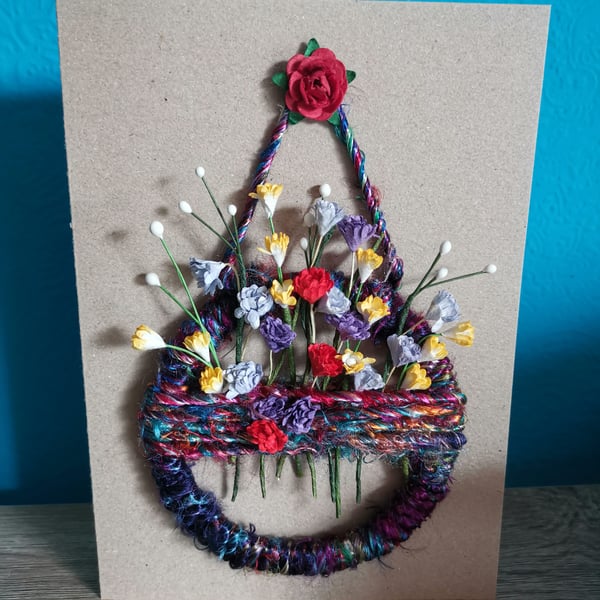 Dark blue  mini flower wreath - luxury keepsake greeting card