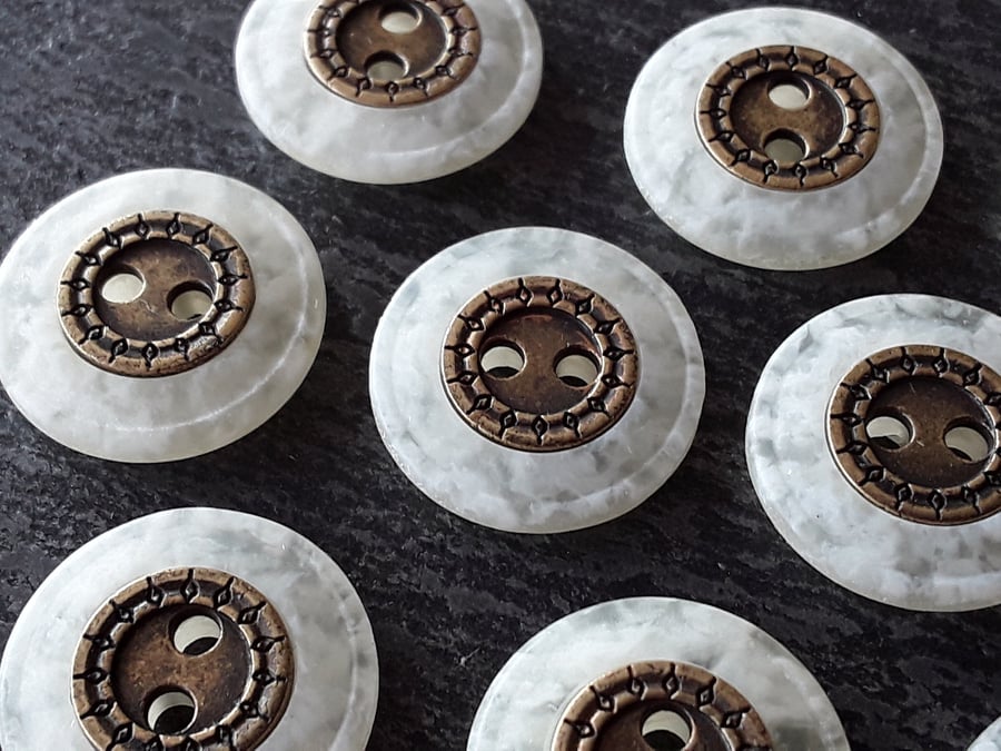 9 16" 15mm 24L Vintage German made Marbled and Antique Brass Buttons