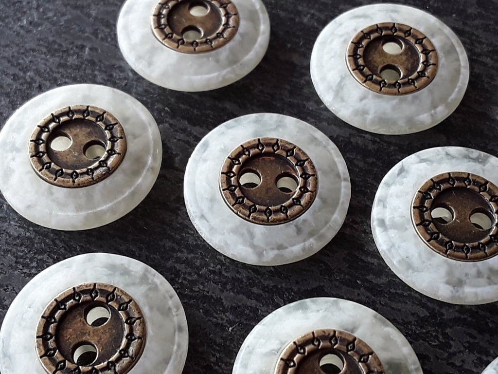 9 16" 15mm 24L Vintage German made Marbled and Antique Brass Buttons