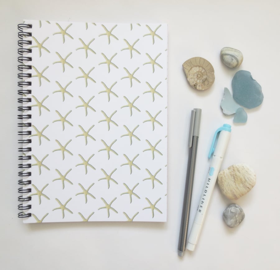 Starfish lined spiral notebook ocean themed gift stationery A5 (6x8 approx) 