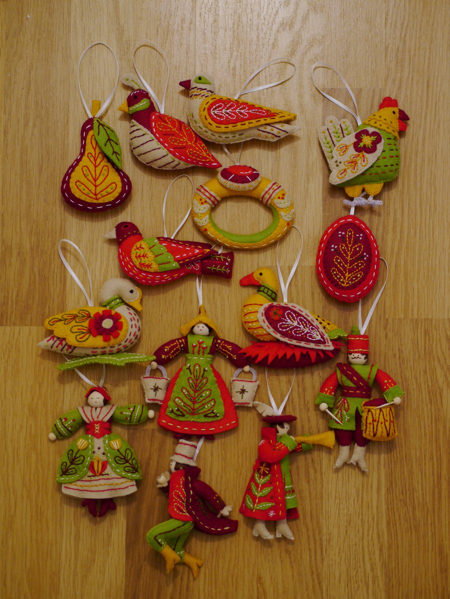 12 Days of Christmas set of ornaments.