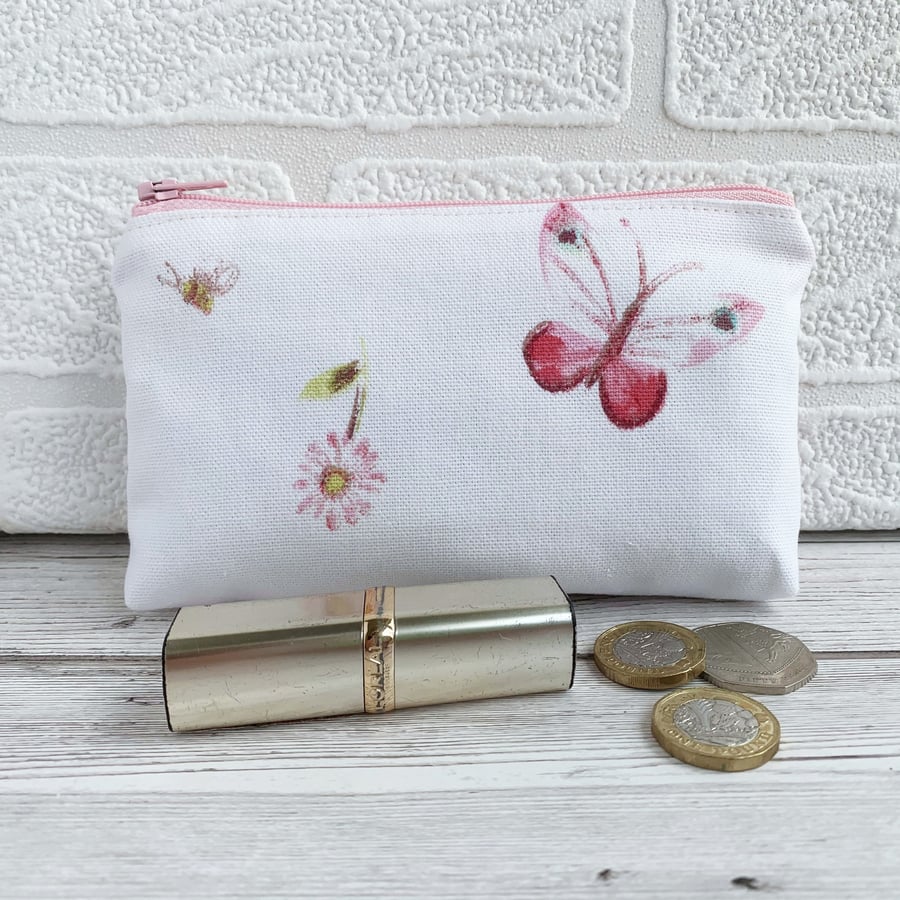 Large purse, coin purse with butterfly, bee and daisy