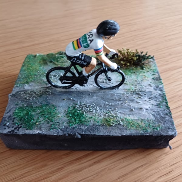 Peter Sagan miniature Cyclist Gift on road base