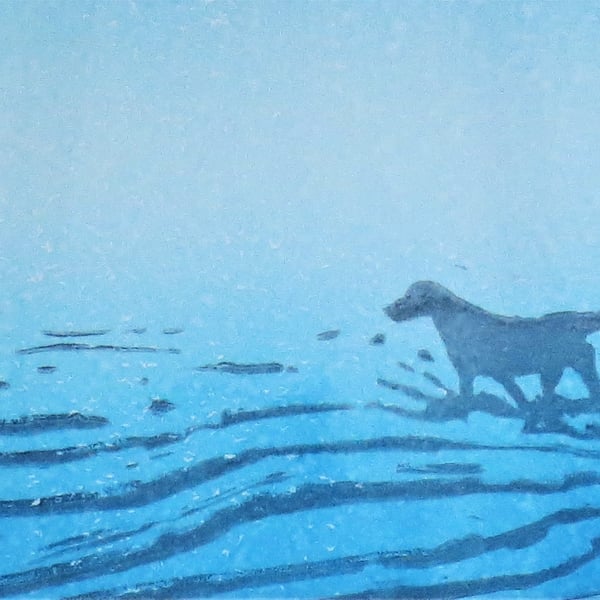 Original print dog paddling in the sea coastal seaside print